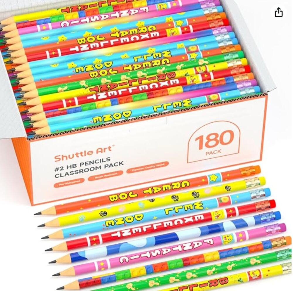 180 Pack Shuttle Art Pre-sharpened Assorted Colorful Pencils with 12 Designs